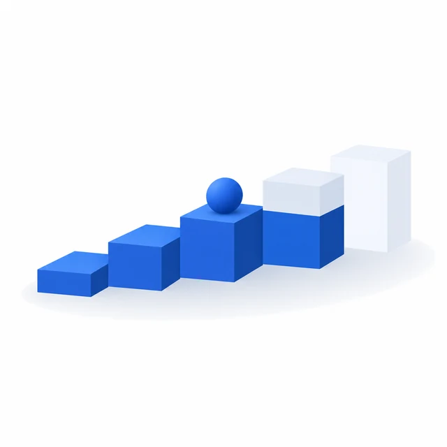 A staircase of five blocks: three complete, the fourth half-built, the fifth still an outline