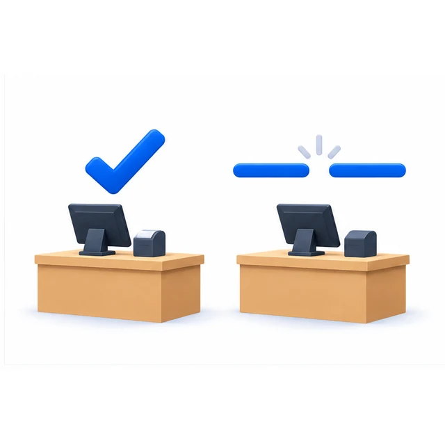 Two identical counters: a tick above one, a broken connection line above the other