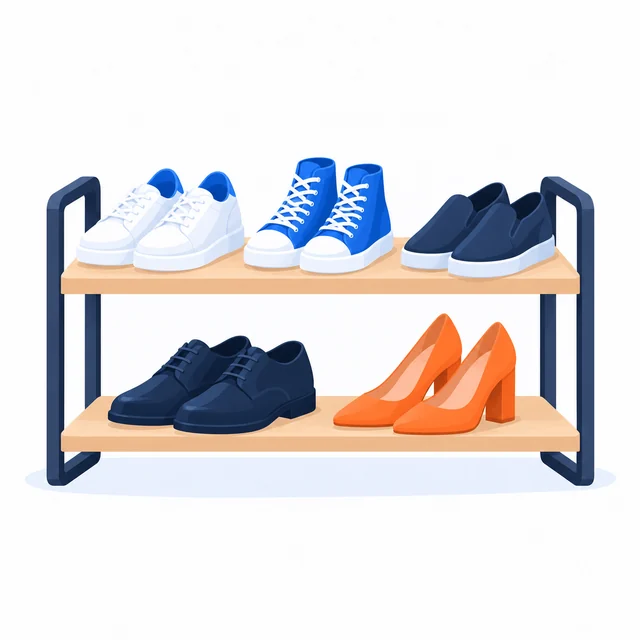 Shoes on a two-tier shelf