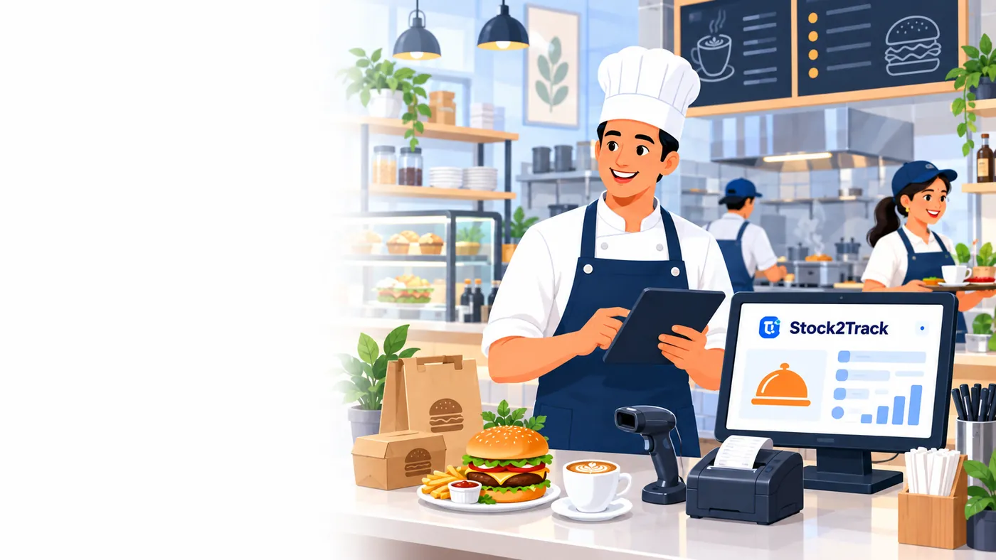 Illustration of Stock2Track at the counter of a restaurants and cafes business