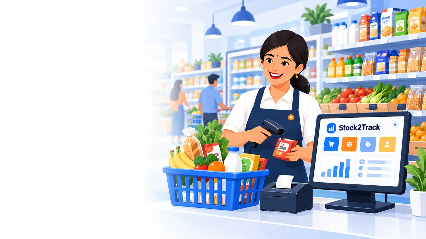 Illustration of Stock2Track at the counter of a supermarkets business